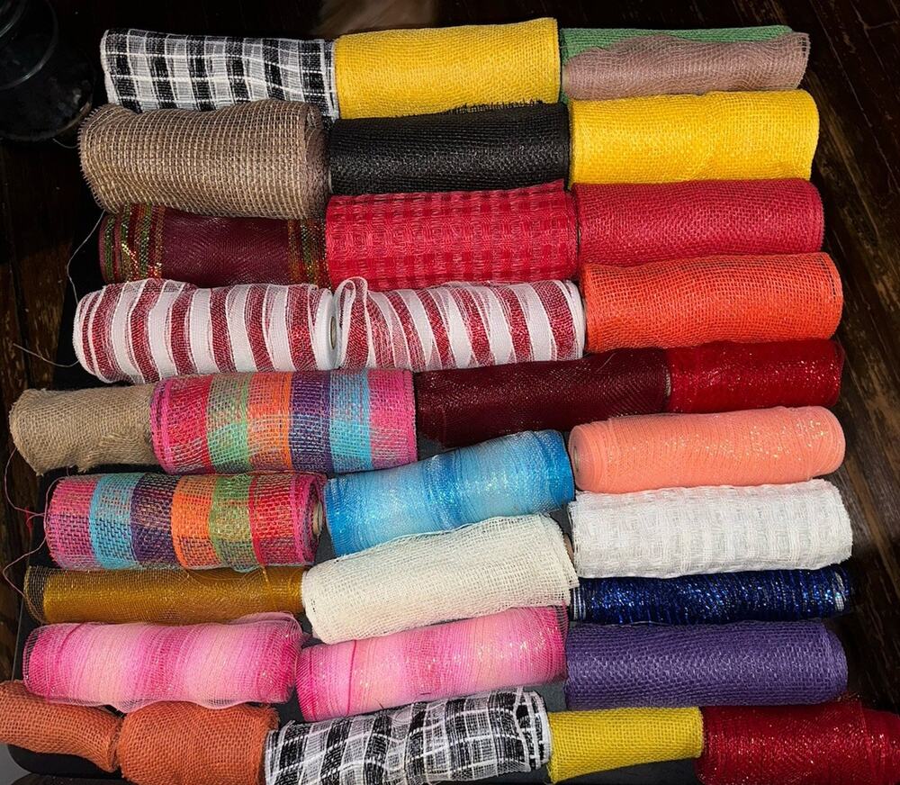 Lot Of 45 Rolls Of Polypropylene Deco Mesh Ribbon Opened Random Lengths
